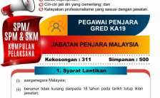 Pegawai Penjara Gred KA19 jawatan kosong 2022