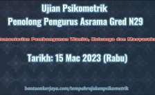 Ujian Psikometrik Penolong Pengurus Asrama Gred N29 2023