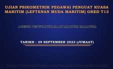 Ujian Psikometrik Pegawai Penguat Kuasa Maritim (Leftenan Muda Maritim) Gred T13 2023